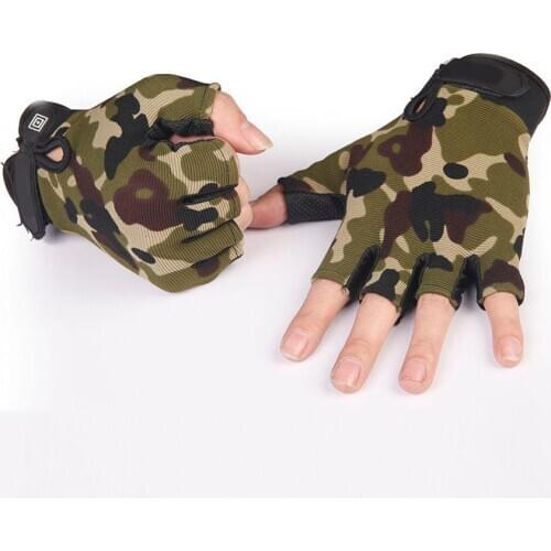 1 Pair X Gloves Men Camouflage Anti Slip Tactics Fitness Sport Half Finger Gloves Leather Material Outdoor Sports Bicycle Gloves