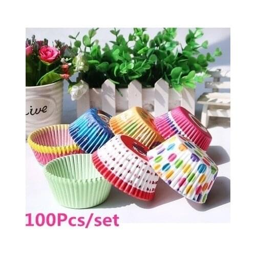 100pcs/set Colorful Muffin Cake Cupcake Baking Cups Case Tool (100pcs is all the same color)