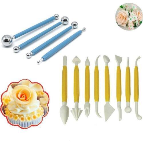 12pcs/set Cake Modeling Tools 8pcs Plastic Cake Fondant Decorating Tool with 4pcs Metal Ball Fondant Cake Baking Decorating Tool