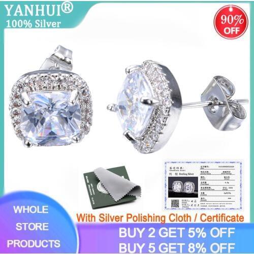 2020 Fashion Luxury 925 Sterling Silver 8mm Cubic Zircon Stud Earring Earrings For Women Christmas Gift Fine Jewelry E001