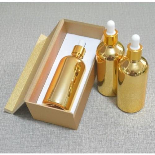 4pcs 100ml vacuum plating golden empty dropper bottle With wooden box,glass essential oil bottle, perfume subpackage jar
