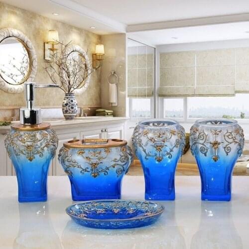 Beautiful butterfly floral 5PCS Resin Bathroom Accessories Set Soap Dispenser Toothbrush Holder Tumbler LO1127636