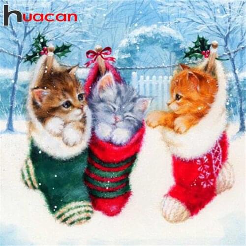 Huacan 5D Diamond Painting New Arrivals Cat Diamond Mosaic Full Embroidery Animals Paintings For Interior Home Decoration