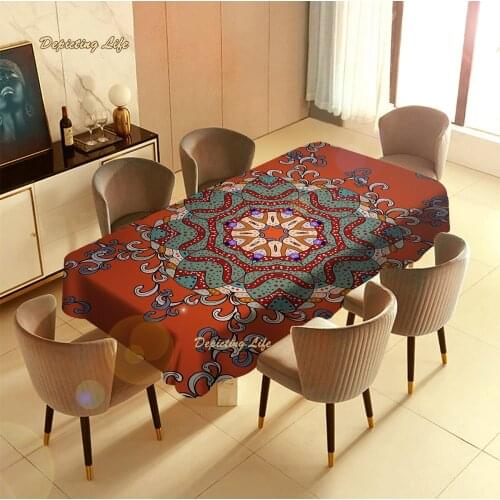 Bohemian Tablecloth Indian Floral Pattern Retro Ethnic Mandala Ornament for Dining Party Picnic Home Decor