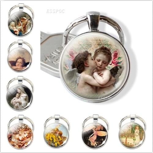 Keychain Key Ring Hadas Goticas Angel On Moon Art Photo Fairy Tale Pendant Angel Key Chain Women Glass Dome Metal Accessories