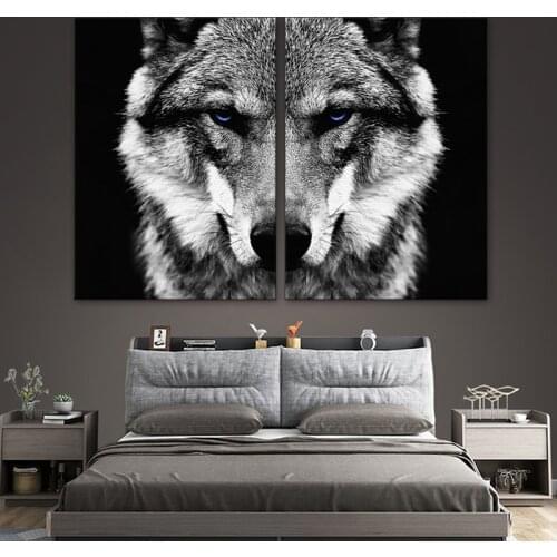Black White Wolf Head HD Print Canvas Painting Modern Animals Wall Art Poster Prints Cool Wolf Pictures for Living Room Decor