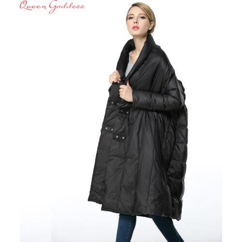 Europe fashion high-quality asymmetrical female cocoon coat jacket long down jacket women winter collection plus size outwear