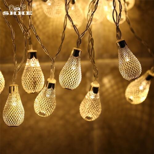 Battery Operated String Lights 2.5M 20 LED Iron Water Drop Fairy Lights for Bedroom Garden Christmas Party Holiday Decoration