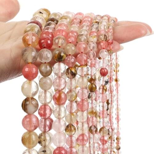 Faceted Multicolor Watermelon Quartz Natural Stone Beads Round Loose Spacer Bead For Jewelry Making Bracelets DIY 4/6/8/10/12MM