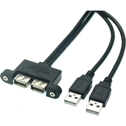 Dual Port USB 2.0 A Male to Female M/F Extension Screw Lock Panel Mount Cable 50cm 30cm