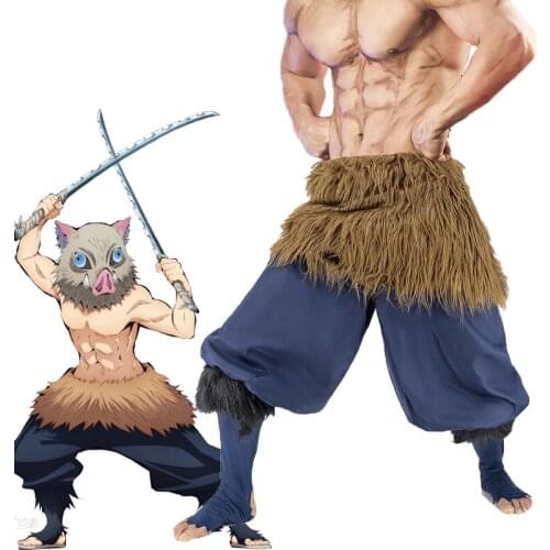 Anime Demon Slayer Cosplay Hashibira Inosuke Pants For Man Headgear Halloween Costume