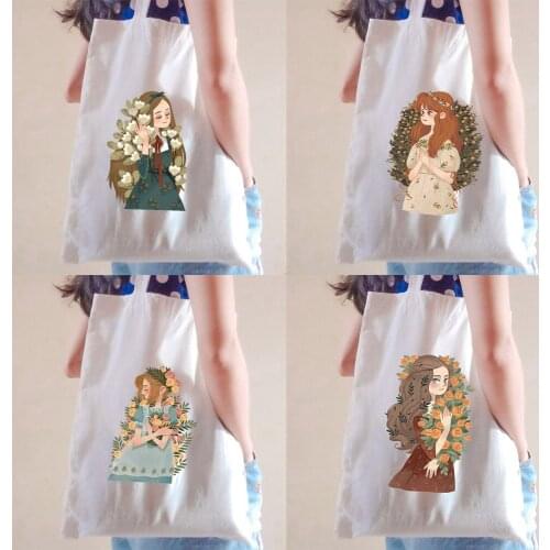 Lady Handbags Cloth Canvas Cartoon Graphic Shopping Bags Harajuku Portable Shopper Pouch Casual Tote Eco Organizer Shopping Bags