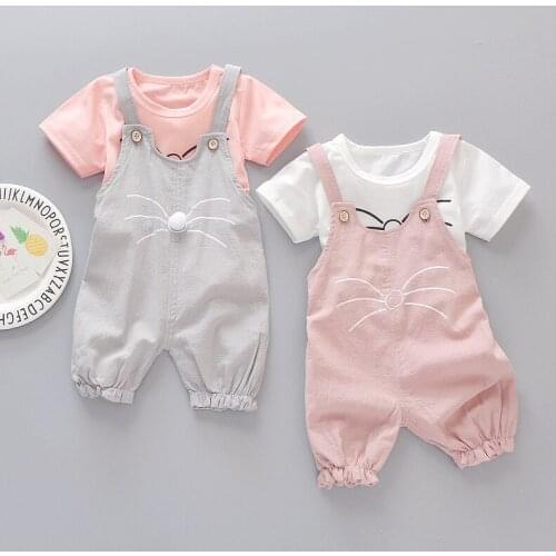Summer Children Girls Clothing Newborn Baby Clothes Set Cartoon T-Shirts +Overalls Toddler Costume for Kids Boutique Outfits