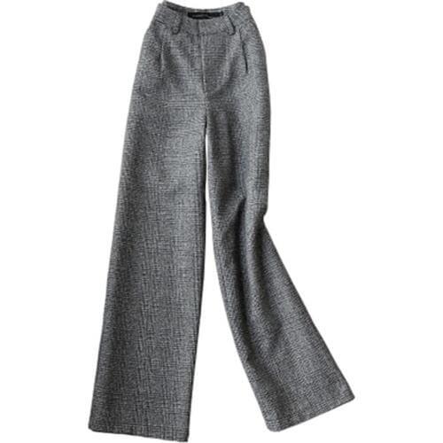 Fashion plaid Leisure pants female spring autumn New Large size temperament high waist Wide leg pants women long pants women