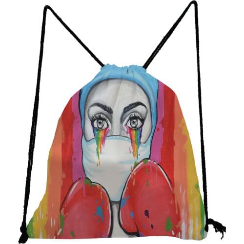 Fashion Drawstring Bags Boxing Nurse Print Backpack Rainbow Storage Bag Preppy Style Unisex Book Bag Portable Shoe Bag to School