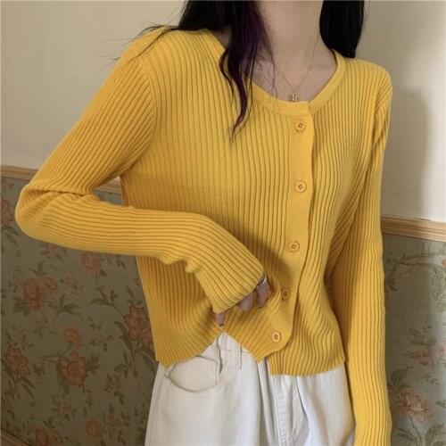 Fashion Solid Knitted Cardigan Women Autumn 2021 Thin Fashion Casual Single Breasted V-neck Slim Streetwear Knitwear Crop Top