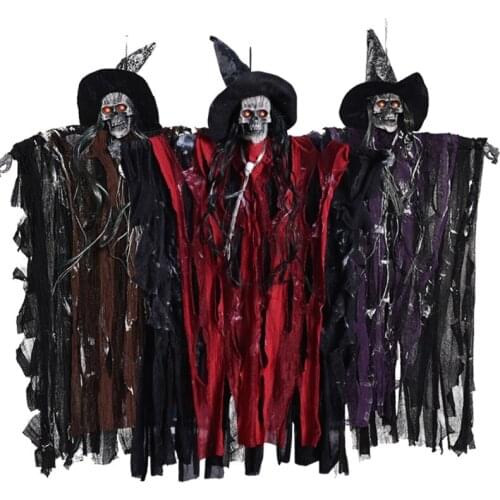 N1HF Halloween Hanging Skull Charm Ghost Voice Control Pendant Scary Doll Ornaments for Lawn Garden Party Haunted House Props