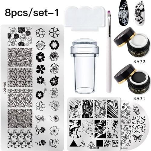 Nail Stamping Gel Polish Set 8pcs Stamp Print Oil Uv Gel Varnish Brush Soak Off Varnish For Nail Art Tool Stamping Plates Kits