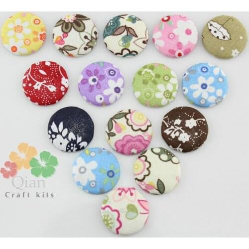 Set of 100pcs 25mm (one inch ) Fabric wraped Buttons Set - Nice Floral handmade cotton Fabric Covered buttons-BY0068