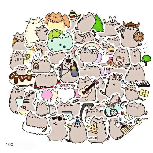 100/50pcs Cartoon Fat Cats Kawaii Fun Anime Stickers for Children Kid Mobile Phone Laptop Skateboard Stationery Diary Stickers