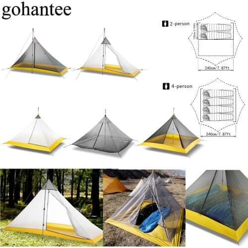Ultralight Camping Tent 2-4 Person Outdoor 40D Nylon Silicone Coated Rodless Pyramid Large Tent Breathable 3-4 Season Inner Tent