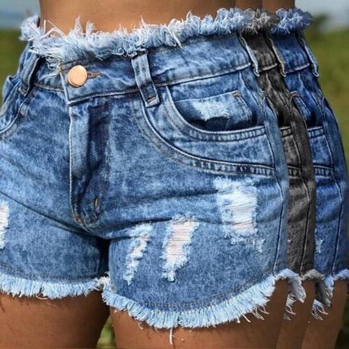 Sexy Mini Tassel Hole Denim Shorts Fashion Pocket Jean Shorts Hot Blue High Waisted Shorts for Women
