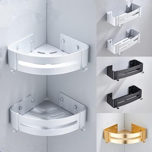 Shelf Organizer Storage Rack Black Corner Shelves Wall Mounted Aluminum Shampoo Holder No Drill Bathroom Shelf Organizer