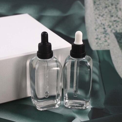 Empty Glass 100ml Clear Dropper Square Bbottle with Black Plastic Lid