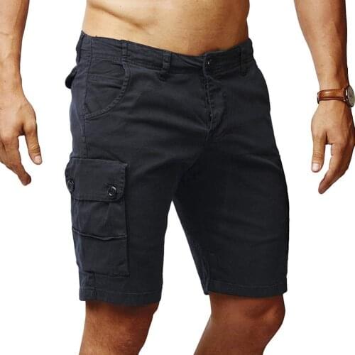 Multi-pockets Short Homme Mens Clothing Men Casual Solid Color Button Zip Multi Pockets Cotton Shorts Beach Trousers