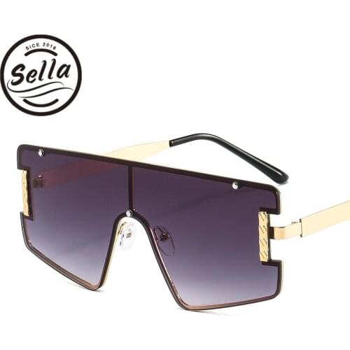 Sella New Retro Classic Oversized One Piece Fashion Women Sunglasses Alloy Frame Gradient Lens Brand Designer Men Sun Glasses