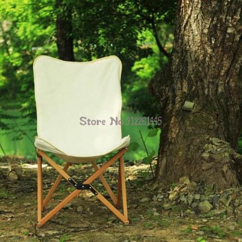 Camping Ye She Moon Chair Solid Wood Outdoor Courtyard Chair Folding Leisure Canvas Chair Fishing Picnic Butterfly Chair