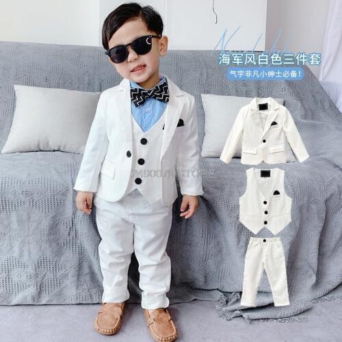 Flower Boys Wedding Suit Prince Kids Formal baptism Jacket Vest pants 3Pcs Costume Children Performance Dance Party Tuxedo Dress