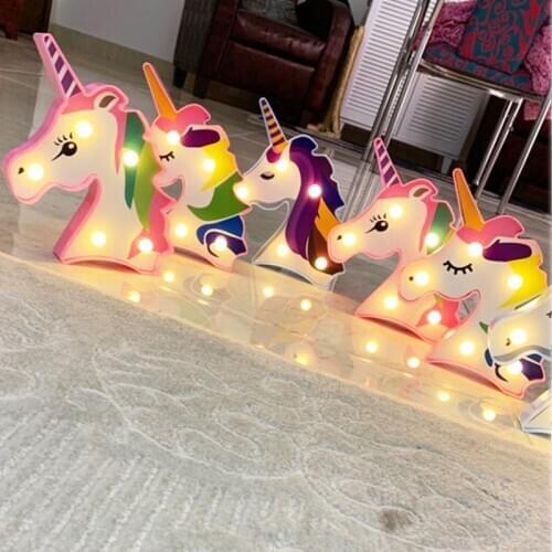 Unicorn Head LED Night Light Baby Unicornio Party 3D Luminaria Lamp Childrens Gift Bedroom Table Decoration Unicorn Party decor