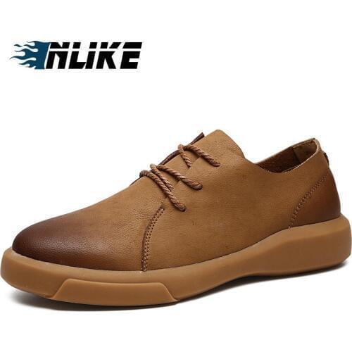 INLIKE Men Big Size Shoes Fashion Man Genuine Leather Casual Shoes Loafers Quality Leather Shoes Men Flats