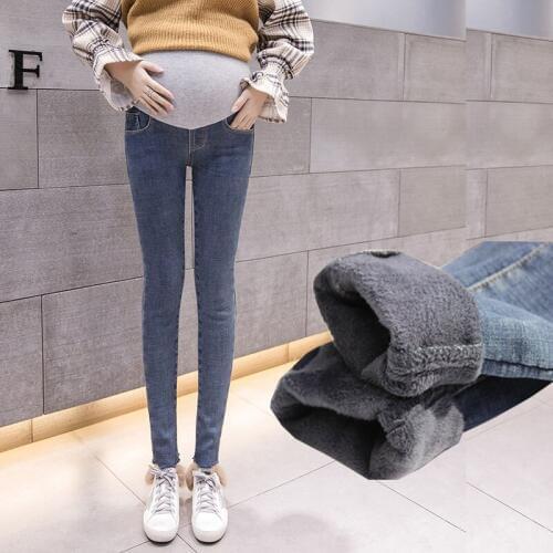Plus Velvet Skinny Jeans Maternity Pants For Pregnant Women Winter Warm Clothes Stretch Trousers Pregnancy Jeans Pregnant Pants