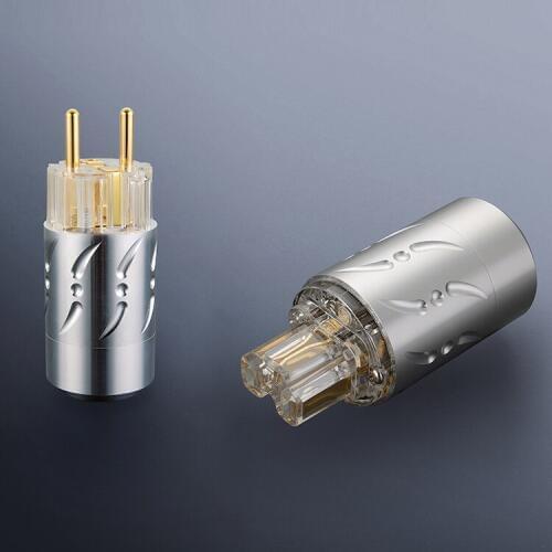 Pair Viborg VE512G+VF512G Aluminium Pure Copper 24K Gold Plated EU Schuko Power Plug +IEC Female Plug for DIY power cable