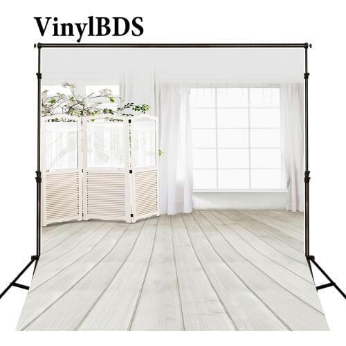 VinylBDS Wedding Backdrop White Wood Floor Backdrops Branches and Flower Background Room Newborn Backdrops for Photo Studio