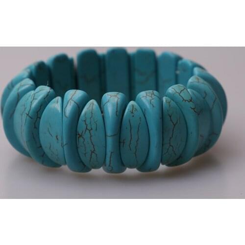 Ambrum Handmade Blue Stones Bracelet Jewelry Women Elastic Adjustable Beaded Bangle Wristband