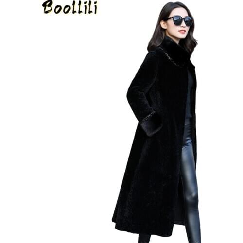 Boollili Natural Fur Coat Women 100% Wool Jacket Women Clothes 2020 Mink Fur Collar Parka Real Fur Winter Coat Women