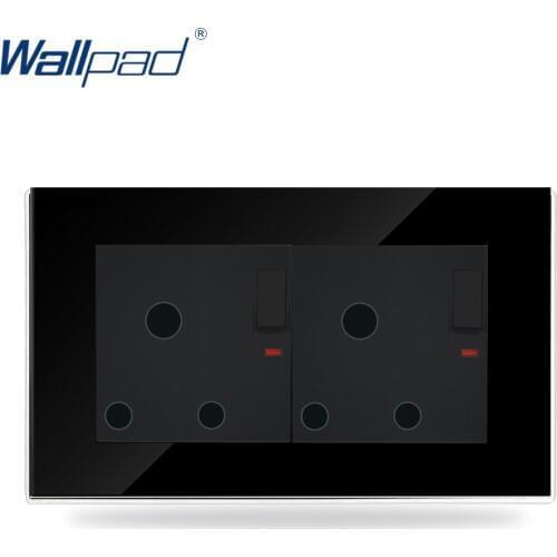 146*86mm UK 15 A Amp LED Switched Socket Wallpad Black Glass 110v-250V Double 15A Soutch Africa Wall Switched Socket with Neon