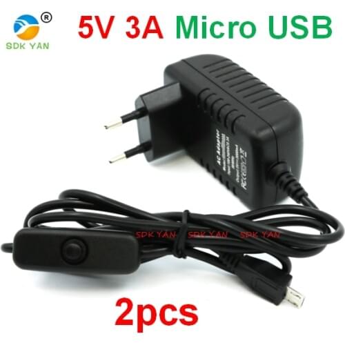 2pcs 5V 3A EU Raspberry Pi 3 Power Supply Switch Button Micro USB Interface Power Charger Adapter 5v3a for Raspberry Pi 3a usb