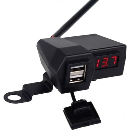3.1A Motorcycle Accessories Car Charger Dual USB Cigarette Lighter Voltmeter Display Waterproof Wiring 60CM Double USB Adapter