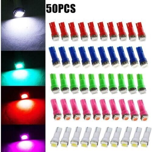 50pcs Automobile Led Instrument Lights T5 5050 1SMD Central Control Lights Color White Red Blue Green Pink Purple Each 10pcs