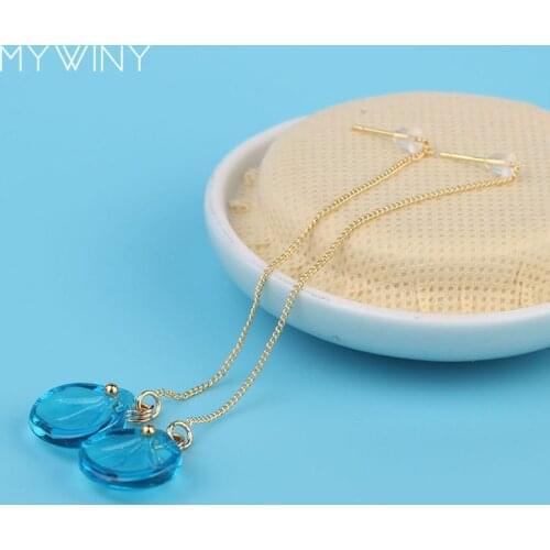 7 colors NEW MYWINY fashion jewelry long Copper chains earrings,nature stones leaf summer earrings women