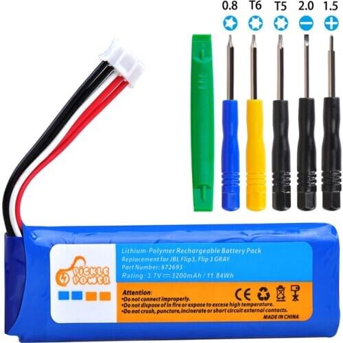 GSP872693 Battery for JBL Flip 3 Flip 3 GRAY GSP872693 P763098 03 with Install Tools