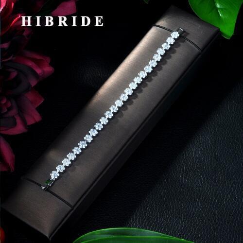 HIBRIDE Exquisite Oval Zirconia Crystal Leaf Bracelet Bangles Shiny White Gold Color CZ Zircon Stone Jewelry For Girl Women B-30