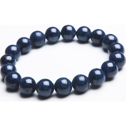 Genuine Natural Blue Sapphire Round Beads Gemstone Bracelet 10mm Love Stretch Crystal Women Men Bracelet Powerful AAAA