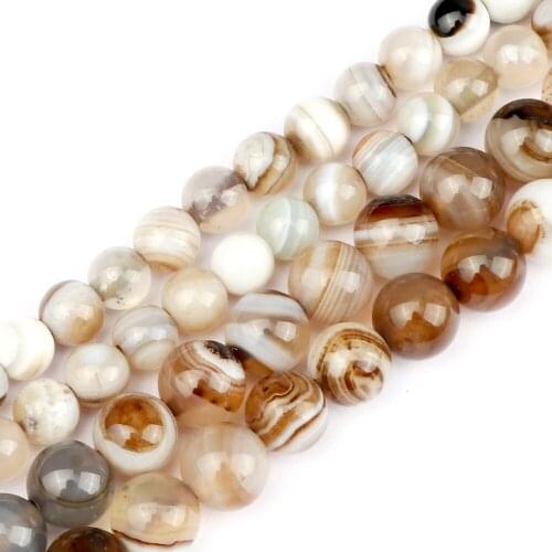 Wholesale 6 8MM Natural Brown Striped Agate Stone Round Onyx Loose Beads for Handmade Bracelet Necklace Jewelry Making Accessori