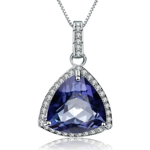 Gems Ballet 3.67Ct Triangle Natural Iolite Blue Mystic Quartz 925 Sterling Silver Pendant Necklace For Women Fine Jewelry