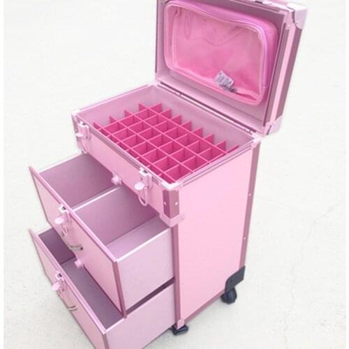 Women Cute Pink Trolley Cosmetic Case Trolley Luggage Men Luxury black Nails Makeup Toolbox Beauty Tattoo Rolling Suitcase